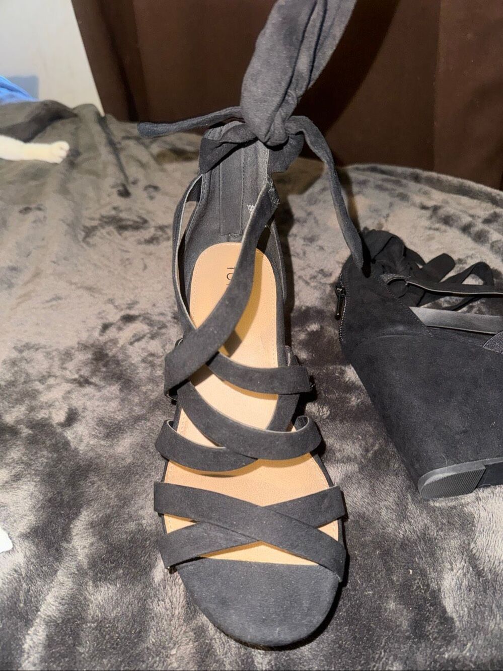 NWOT Torrid black suede platform wedge with adjustable ankle ties size 8.5W - Picture 8 of 10